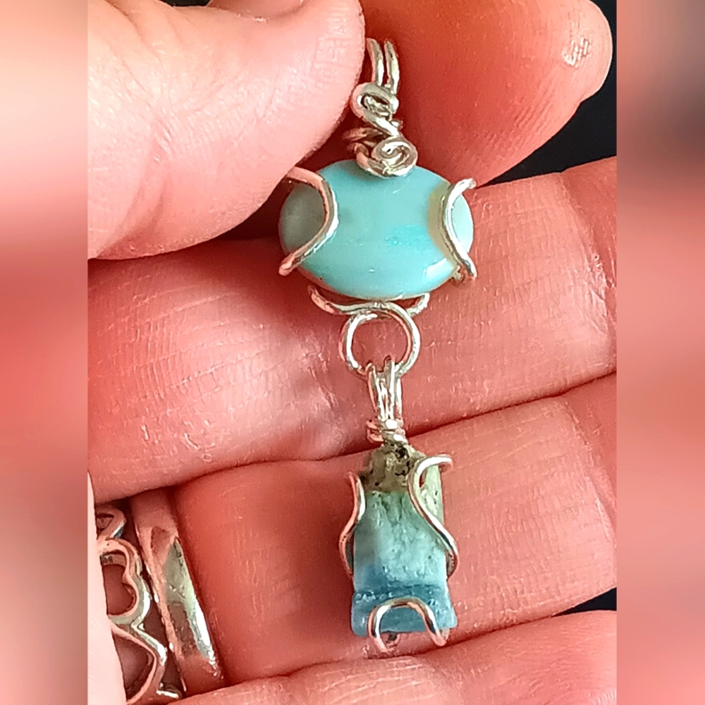 Australian Opal And Raw Aquamarine Pendant Sterling Silver - Picture 9 of 15